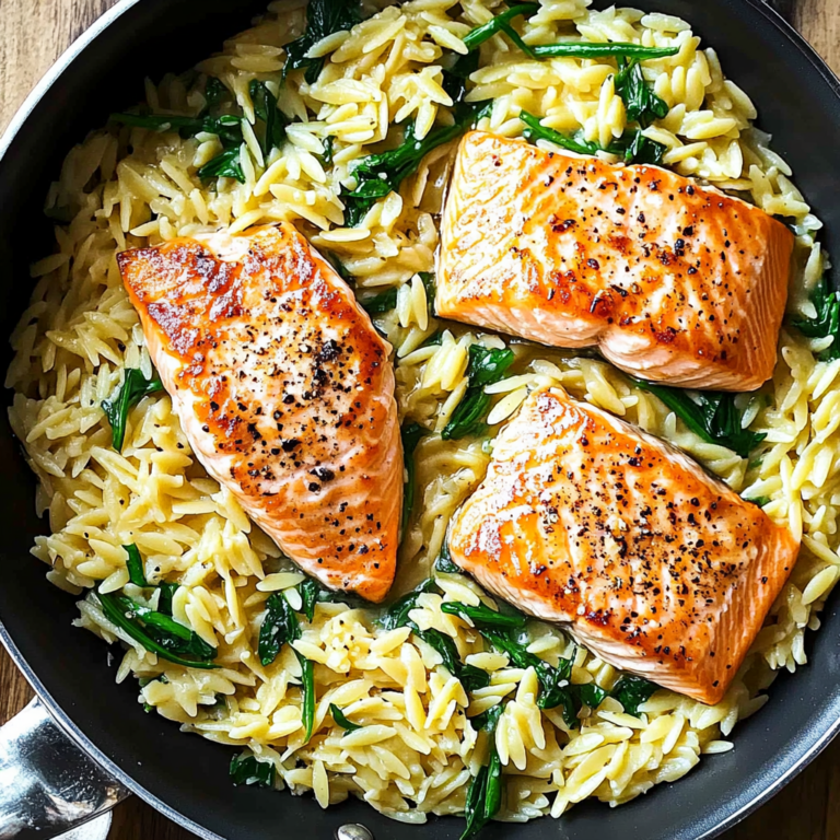 Easy One Skillet Salmon with Lemon Orzo Recipe